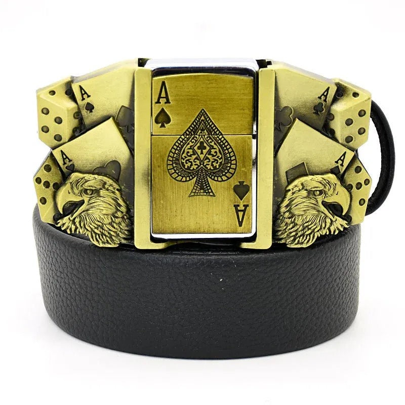 CINTURÓN DE CUERO GENUINO ESTILO PUNK DE MODA CON ENCENDEDOR 🔥