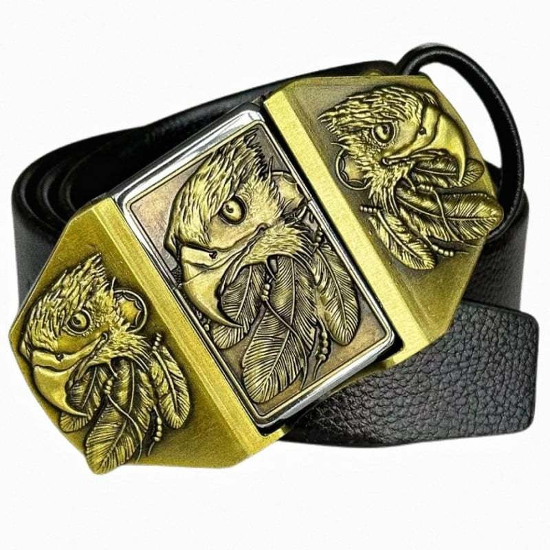 CINTURÓN DE CUERO GENUINO ESTILO PUNK DE MODA CON ENCENDEDOR 🔥
