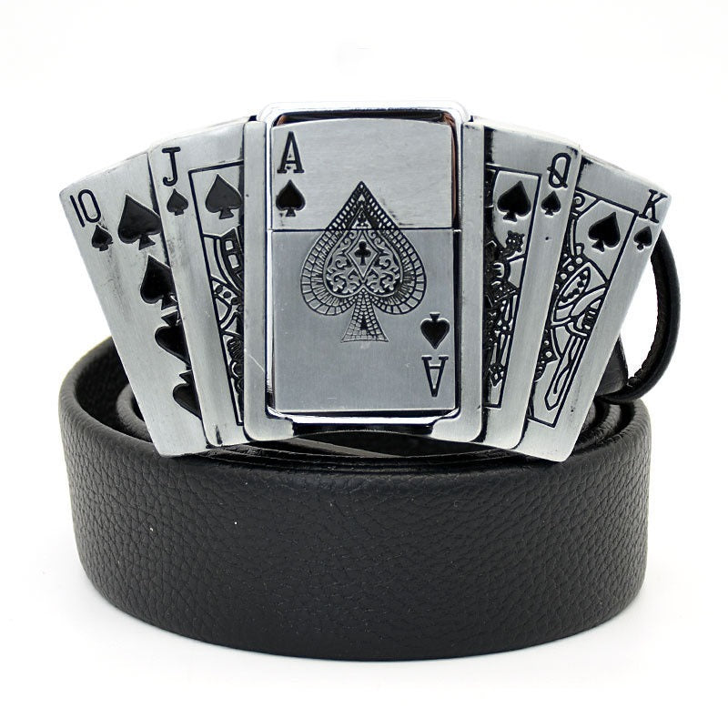 CINTURÓN DE CUERO GENUINO ESTILO PUNK DE MODA CON ENCENDEDOR 🔥