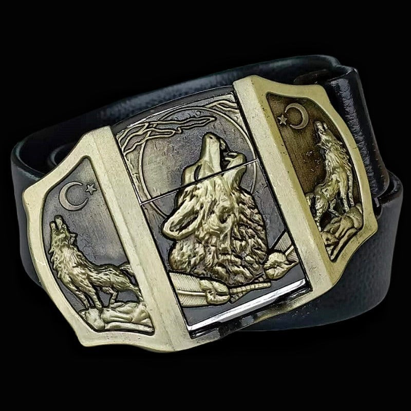 CINTURÓN DE CUERO GENUINO ESTILO PUNK DE MODA CON ENCENDEDOR 🔥
