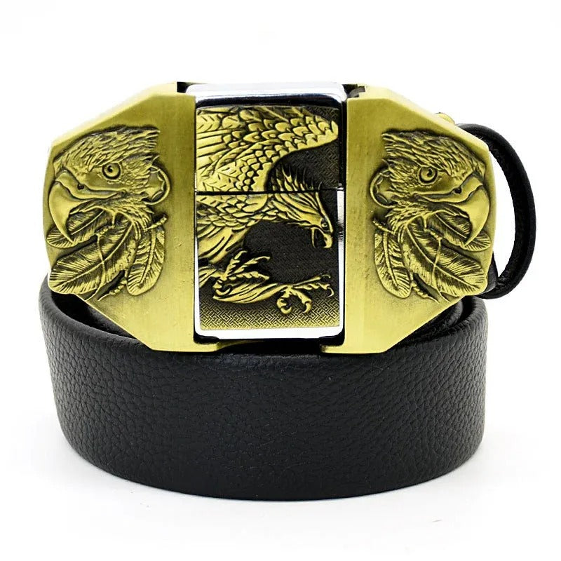 CINTURÓN DE CUERO GENUINO ESTILO PUNK DE MODA CON ENCENDEDOR 🔥