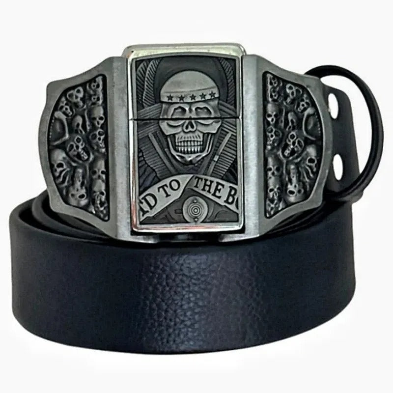 CINTURÓN DE CUERO GENUINO ESTILO PUNK DE MODA CON ENCENDEDOR 🔥
