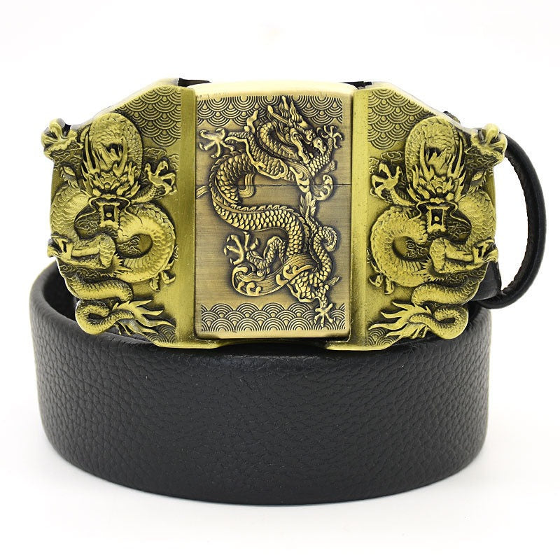 CINTURÓN DE CUERO GENUINO ESTILO PUNK DE MODA CON ENCENDEDOR 🔥