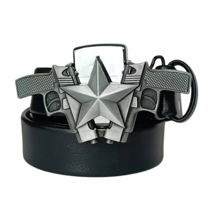 CINTURÓN DE CUERO GENUINO ESTILO PUNK DE MODA CON ENCENDEDOR 🔥
