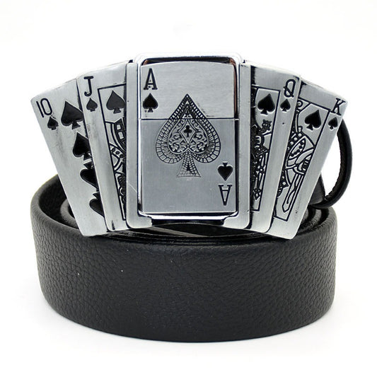 CINTURÓN DE CUERO GENUINO ESTILO PUNK DE MODA CON ENCENDEDOR 🔥