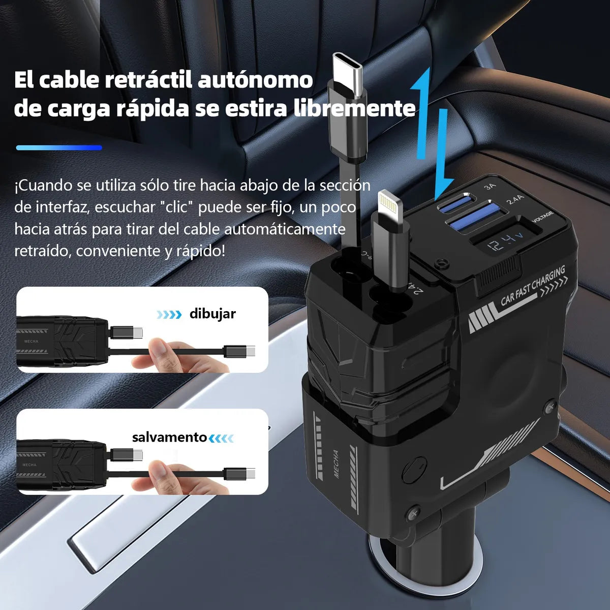 Cargador de Carro 4 en 1 Carga Rápida: ¡El Fin del Desorden de Cables y la Batería Baja!